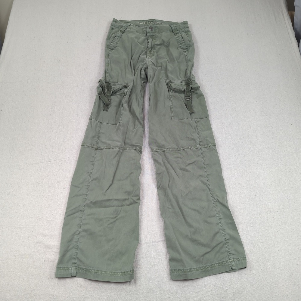 American Eagle Pants Womens 0 Khaki Green Super High Rise Baggy Wide Leg Cargo